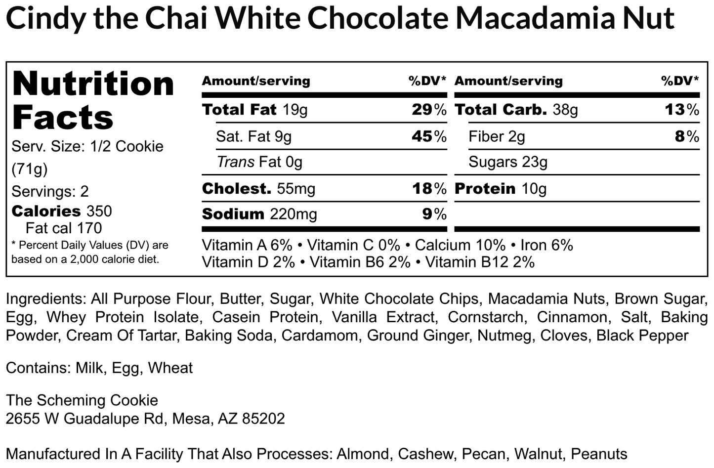Cindy, Chai White Chocolate Macadamia Nut (20g protein)